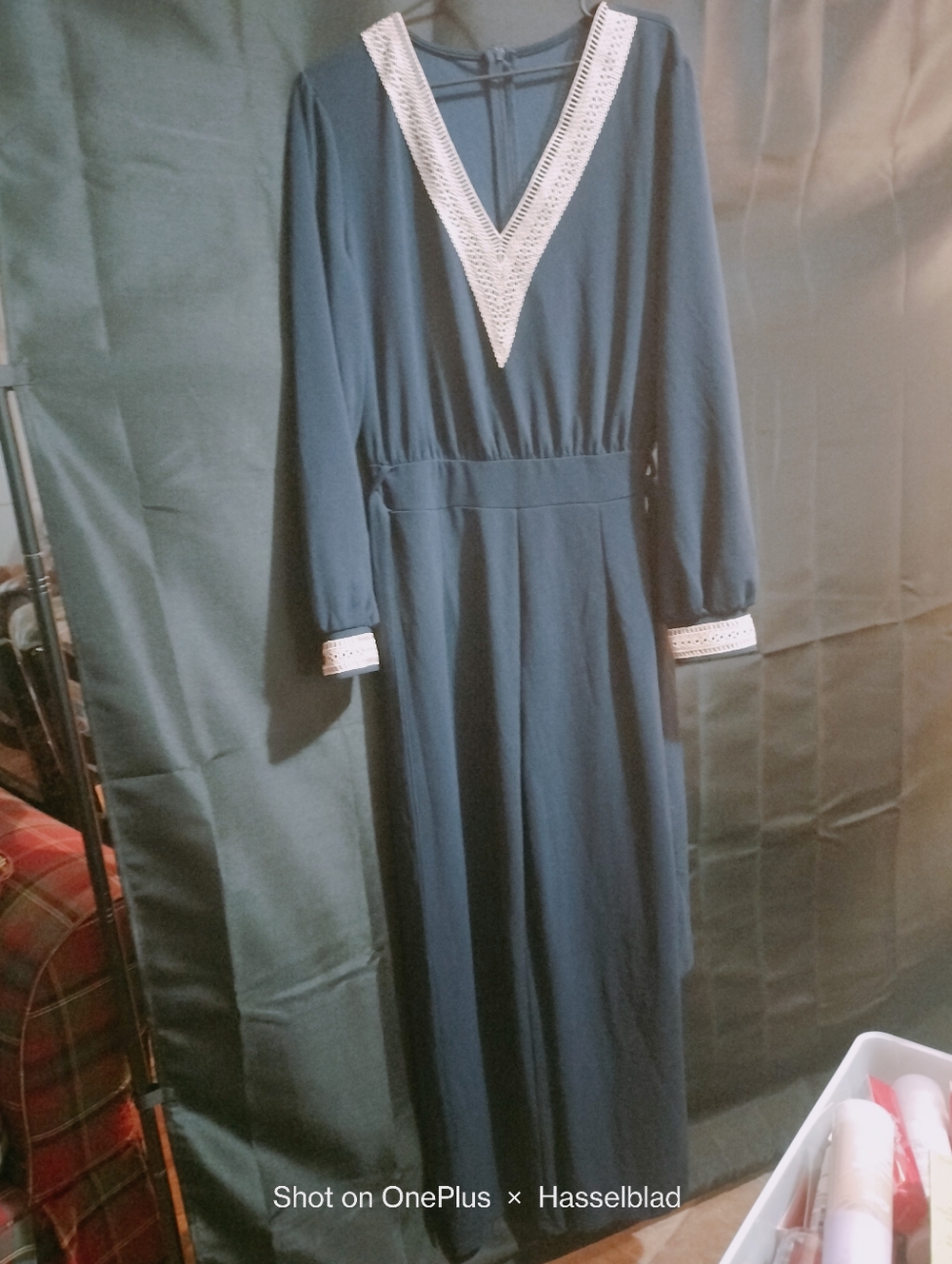 Elegant V Neck Navy Jumpsuit with Belt